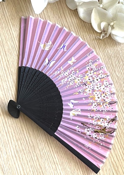 Yelpaze Mor Kumaş Bambu Çiçek Desenli fırsatları