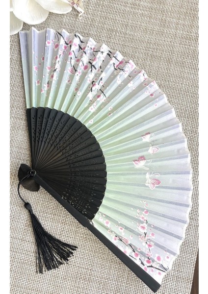 Yelpaze Sakura Çiçekli Pembe Bambu Kumaş Yelpaze A507 modelleri