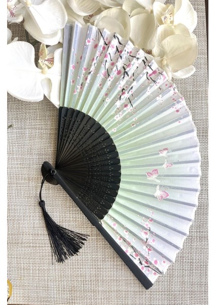 Yelpaze Sakura Çiçekli Pembe Bambu Kumaş Yelpaze A507 fırsatları
