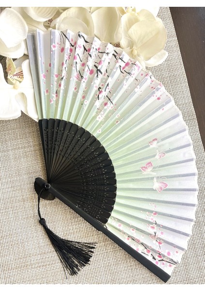 Yelpaze Sakura Çiçekli Pembe Bambu Kumaş Yelpaze A507 indirimleri