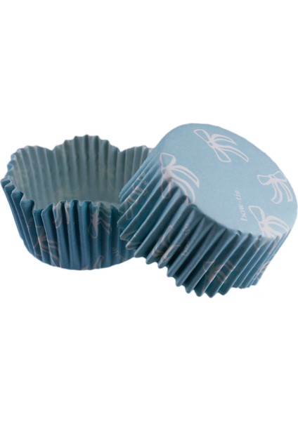 Cupcake Kalıbı Pet Kapsül Dalgalı Kek Kalıbı 65X38 mm (100 Adet) Fiyonklu Mavi
