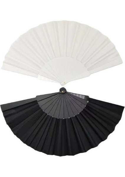 2'li Yelpaze Siyah, Beyaz Kumaş Plastik