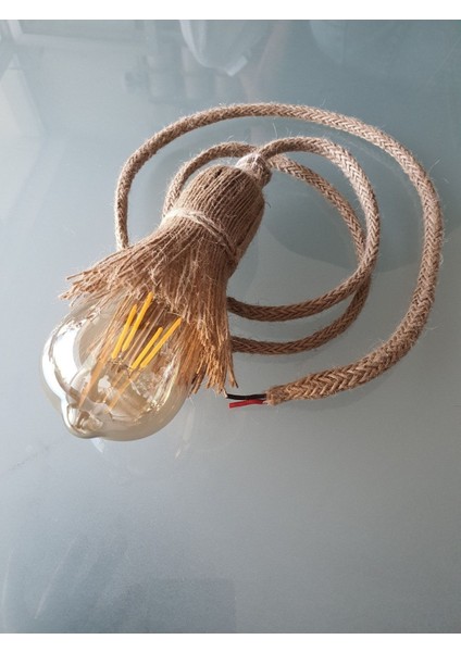 Hasır Jüt Halat Sarkıt Ipli Tekli Avize Kablo Duy Sarkıt (Edison Ampul Dahil)