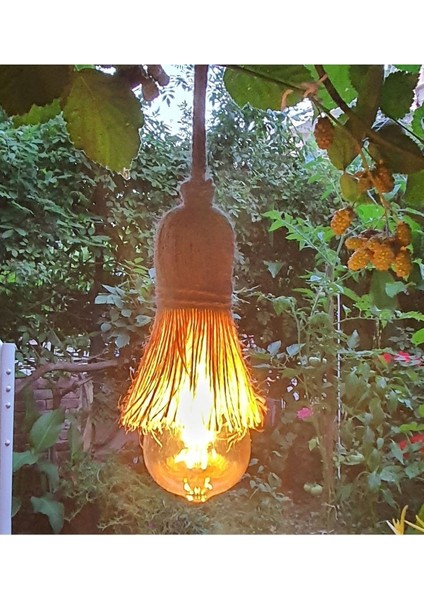 Hasır Jüt Halat Sarkıt Ipli Tekli Avize Kablo Duy Sarkıt (Edison Ampul Dahil)