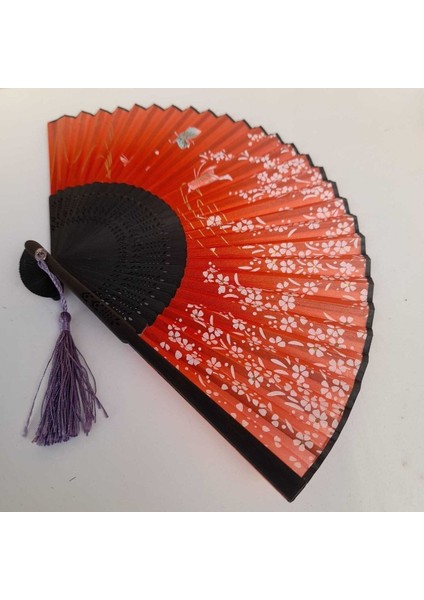 Kırmızı, Beyaz Çiçekli Desenli Bambu Şık Japon Yelpaze Lüks Özel Tasarım fırsatları