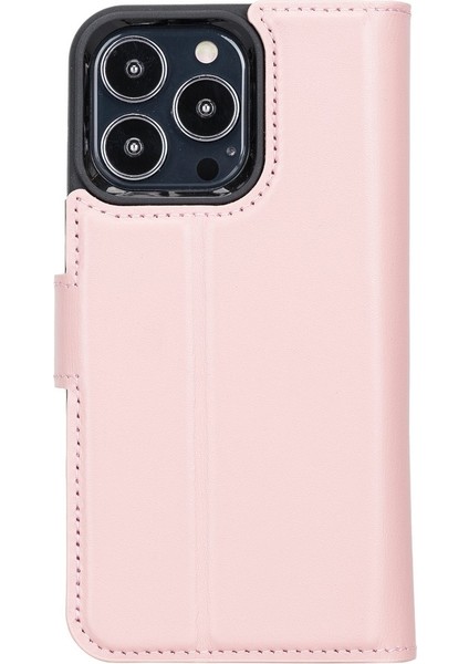 Apple iPhone 13 Pro Uyumlu Deri Cüzdanlı Kılıf Nu2 Pembe