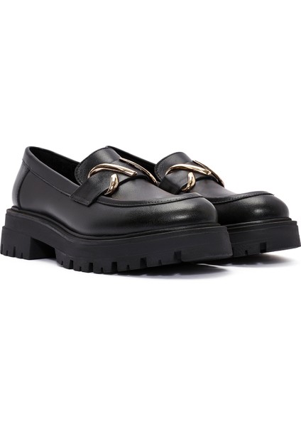 Kadın Siyah Toka Detaylı Deri Maskülen Loafer 24WFD184418 modelleri