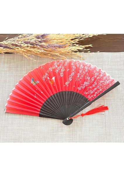 Kırmızı, Beyaz Çiçekli Desenli Bambu Şık Japon Yelpaze Lüks Özel Tasarım indirimleri