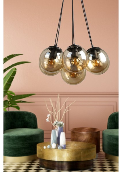 Malta 7 .li Avize Siyah Bal Cam