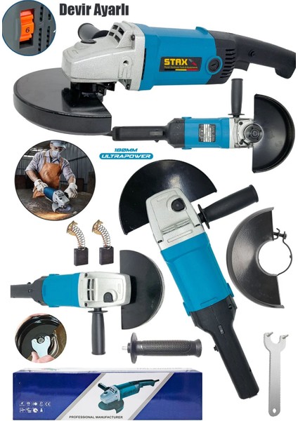 3500 W 180 mm Büyük Boy Devir Ayarlı Taşlama Makinesi Metal Kesme Spiral Jet Taşı