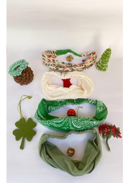 - Renkli Penye Lastikli Pamuklu Paraşüt Bandana 4 Adet