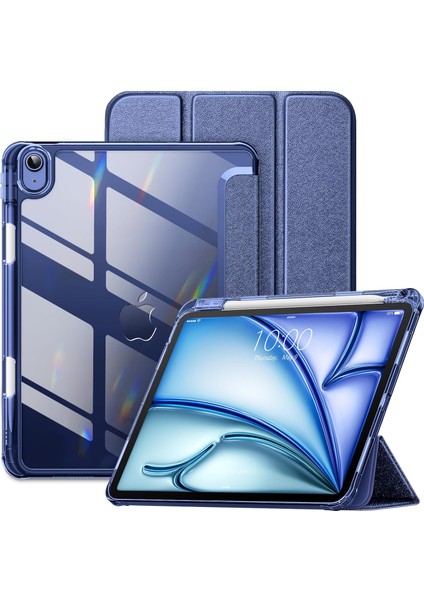 Ipad Air 11 10.9 Air 4 5 6 2024 Kılıf Magnetik Pen Charge Kalem Bölmeli Akıllı Uyku Modlu Ayrılan Şeffaf Arka Kapak