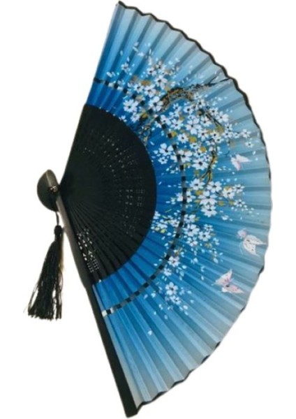 - Kumaş Bambu Vintage Gold Mavi Çiçek Desenli Şık Yelpaze indirimleri