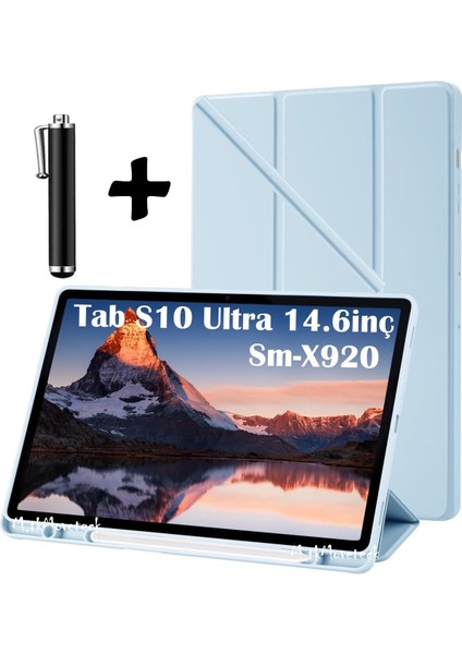 Samsung Galaxy Tab S10 Ultra 14.6 Kılıf Kalem Bölmeli Akıllı Uyku Modlu Standlı Yumuşak Silikon + Kalem