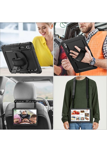 Samsung Galaxy Tab S10 Ultra 14.6" Tablet Kılıf S Pen Kalem Bölmeli Koruyuculu Askılı Standlı Askılı Zırh Tank Arka Kapak