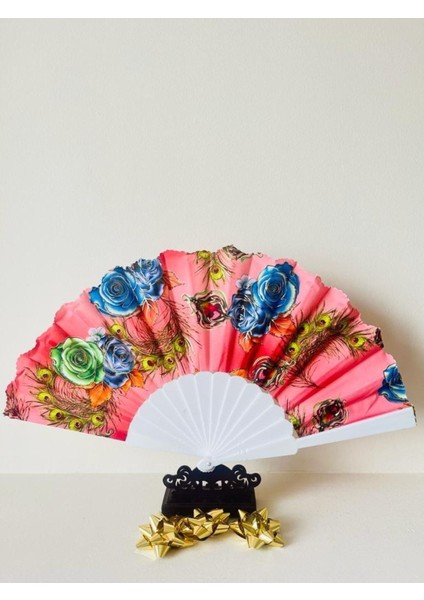 - Gül Desenli Altın Işıltılı Yelpaze