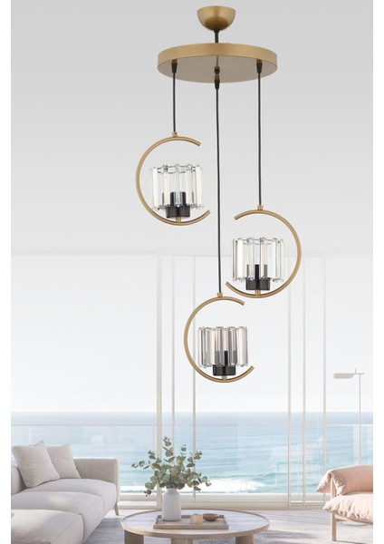 Eftal 3 Lü Modern (Eskitme) Kristal Taşlı Salon Yatak Odası Mutfak Genç Odası Avize