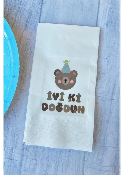 Retro Ayı Konsept Baskılı Doğum Günü Peçetesi 20'li