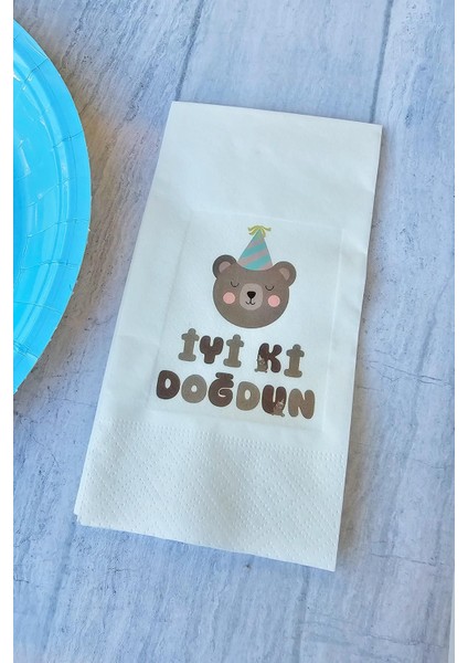 Retro Ayı Konsept Baskılı Doğum Günü Peçetesi 20'li fiyatları