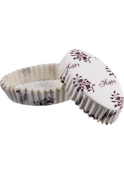 Cupcake Kalıbı Pet Kapsül Oval Sarmaşık Desenli Kek Kalıbı (100 Adet) F11