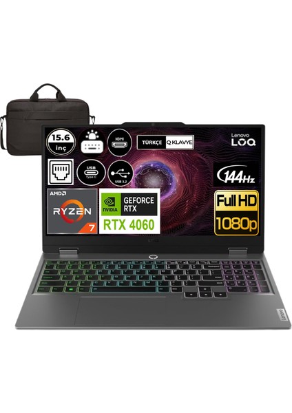 Loq 15ARP9 Ryzen 7 7435HS 32 GB Ram 2tb SSD RTX4060 15.6" Full Hd + Çanta Hediye