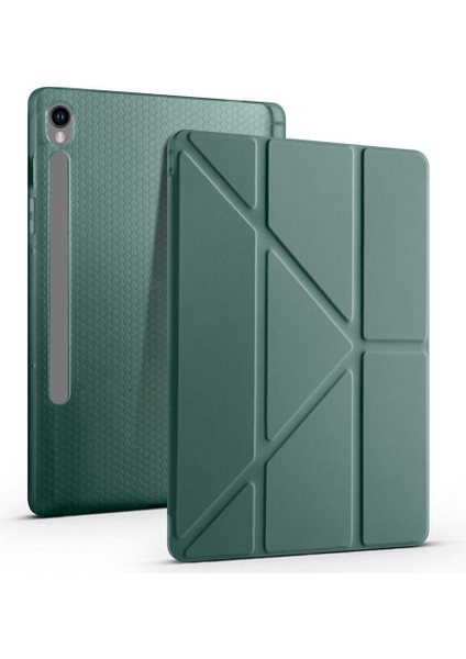 Samsung Galaxy Tab S10 Plus 12.4 Kılıf Yatay ve Dikey Standlı Uyku Modlu Kalemlikli Trifold Arkası Soft Silikon Smart Kılıf