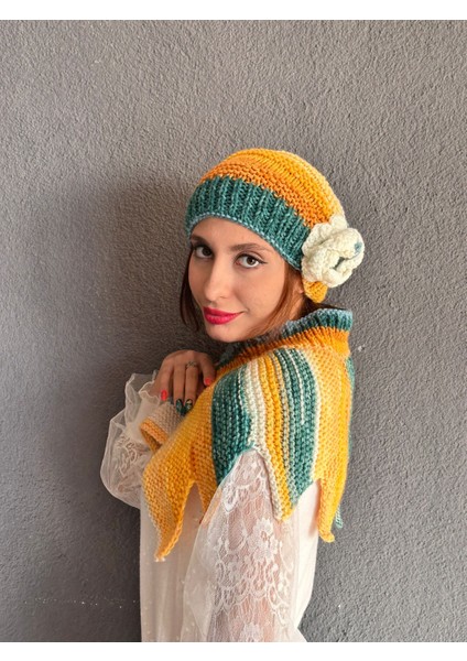 El Örgüsü Kadın Çiçekli Bere Boyunluk Takım Set modelleri