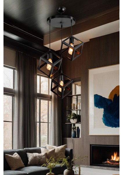 Siyah Küp Sarkıt Avize Salon Yatak Odası Mutfak Koridor Lamba