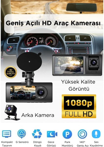 Araç Kamerası Araç Içi Ön Arka Cam Kamera 1080P Full Hd Geniş Açılı Araba Tır Kamerası