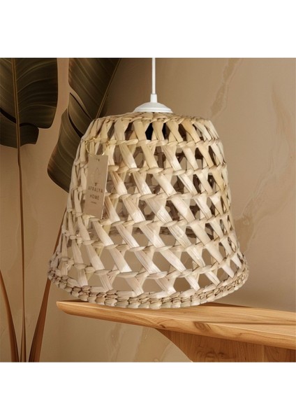 Hasır Bambu Rattan Çan Avize 30 cm Iskandinav Bohem Rustik Avize Sarkıt-Salon Yatak Odası(Duy Dahil