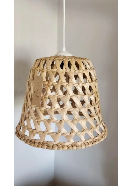 Hasır Bambu Rattan Çan Avize 30 cm Iskandinav Bohem Rustik Avize Sarkıt-Salon Yatak Odası(Duy Dahil