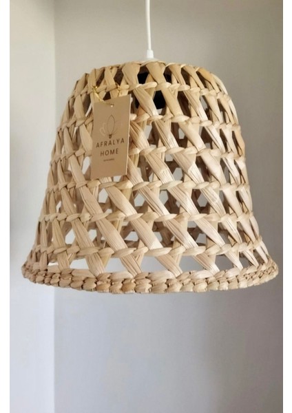Hasır Bambu Rattan Çan Avize 30 cm Iskandinav Bohem Rustik Avize Sarkıt-Salon Yatak Odası(Duy Dahil