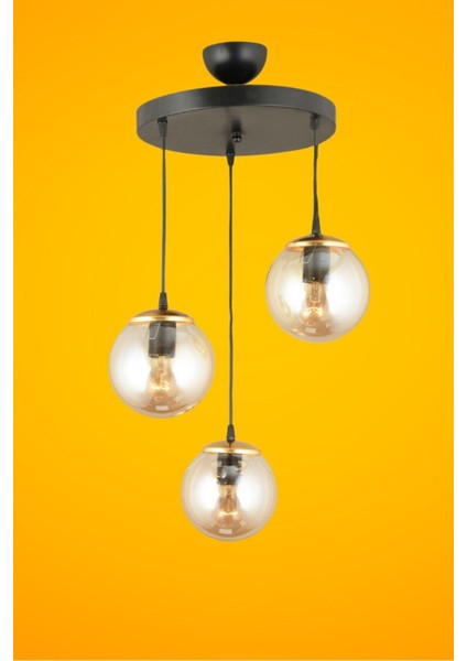 Sonsuz Sarkıt Tepsi Siyah 3'lü Bal Glop Top Camlı Düz Aşağı Bakan Lüks Avize modelleri