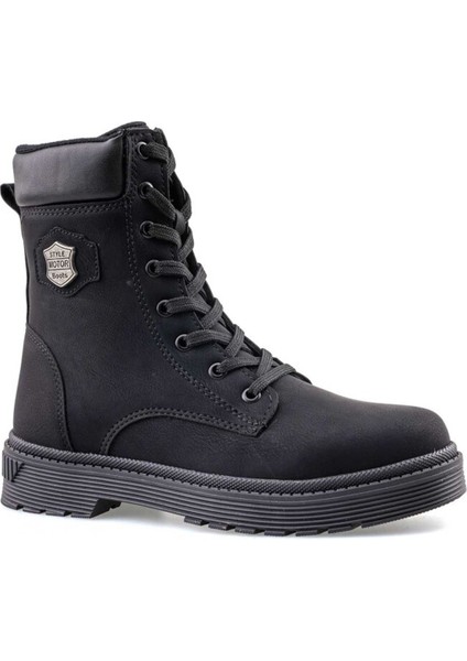 24070-24 Deri Fermuarlı Kadın Bot Nubuk Siyah