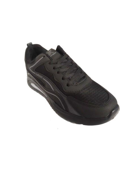 4184-24 Deri Anatomik Hafıza Taban Erkek Sneaker Siyah Füme