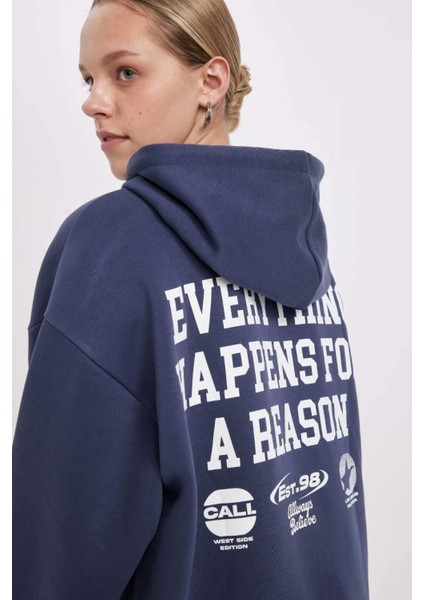 C7817 Oversize Fit Kapüşonlu Baskılı Sweatshirt