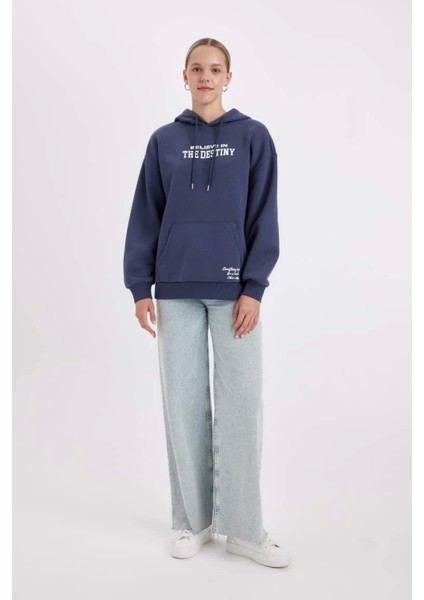 C7817 Oversize Fit Kapüşonlu Baskılı Sweatshirt