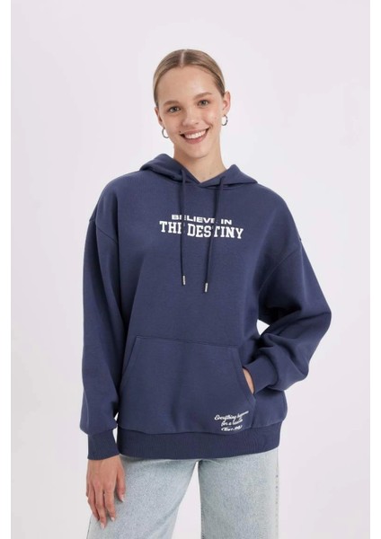 C7817 Oversize Fit Kapüşonlu Baskılı Sweatshirt