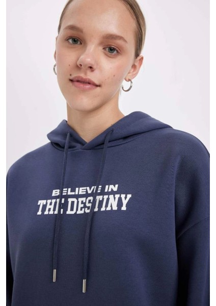 C7817 Oversize Fit Kapüşonlu Baskılı Sweatshirt