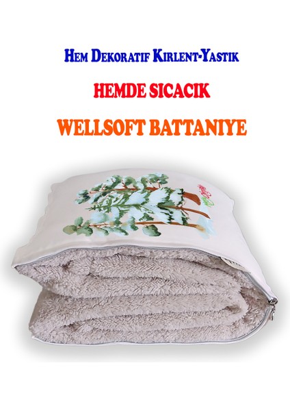 Çam Ağaçları Baskılı Dekoratif Yastık Kırlent Opsiyonel Battaniye