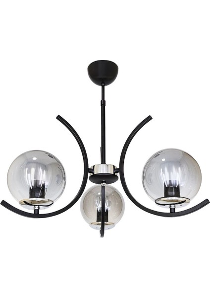 Oppo 3'lü Füme Rengi Glob Camlı Siyah Modern Sarkıt Avize Oturma Odası Salon modelleri