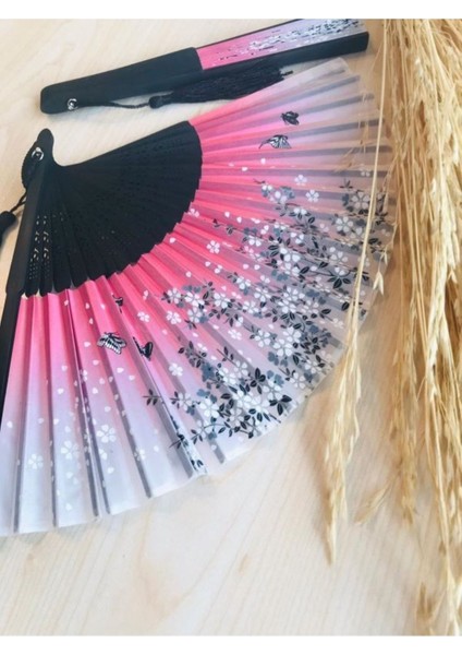 - Hediye Kese ile Bambu Pembe Çiçek Desenli Şık Japon Yelpaze Lüks A527 fiyatları