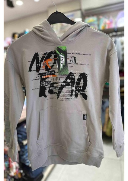 Erkek Çocuk Kapişonlu Baskılı Sweatshirt - Gri