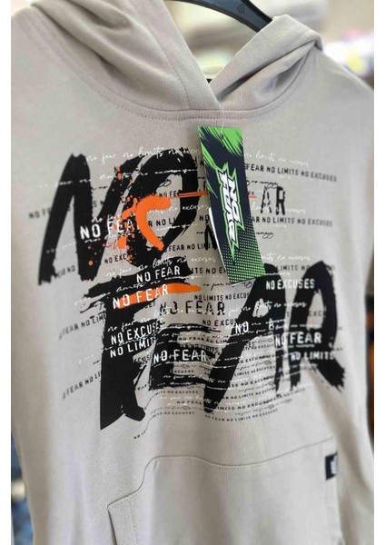 Erkek Çocuk Kapişonlu Baskılı Sweatshirt - Gri