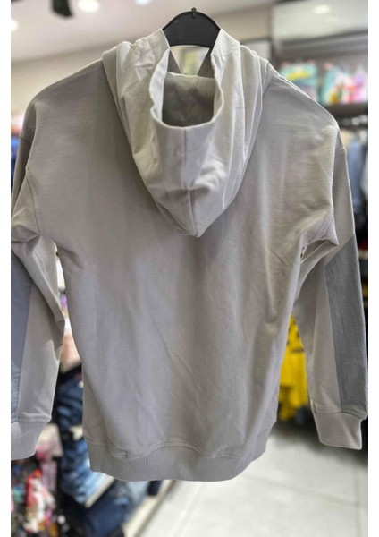 Erkek Çocuk Kapişonlu Baskılı Sweatshirt - Gri