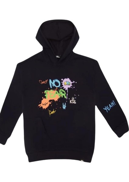 Erkek Çocuk Baskılı Kapişonlu Sweatshirt - Lacivert