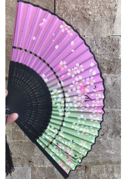 - Bambu Ve Kumaş Özel Hediye Kutusu Ile Çiçek Desenli Şık Hediyelik Yelpaze