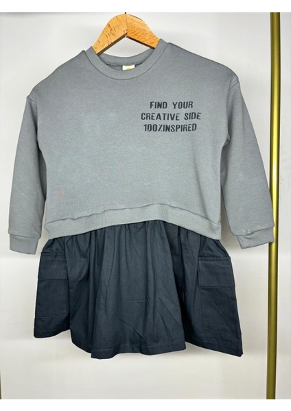 Gri Sweatshirtlü Cepli Elbise