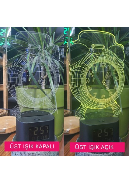 3D Illüzyonlu Rgb Işık Animasyonlu Çalar Masa Saati Gece Lambası