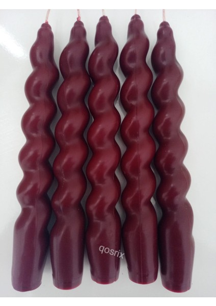 Qosri x 5'li Bordo Italyan Burgulu Şamdan Soya Mumu Doğal Kokulu Uzun Çubuk Konik Burgu Spiral Mum Dekoratif